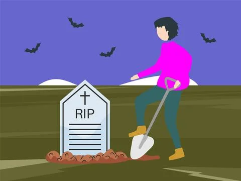 Grave Digger Concept Illustration Style Stock Illustration