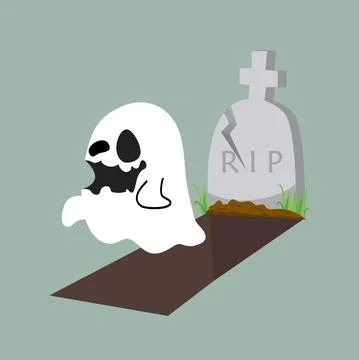 Grave flat design with ghost vector Stock Illustration