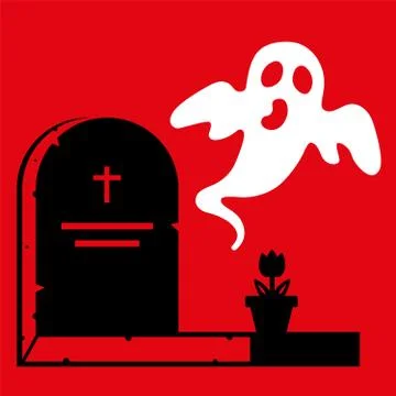 Grave with a ghost. scary cemetery. Stock Illustration