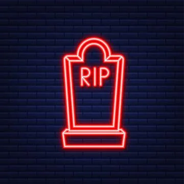 Grave icon flat design. Old gravestone with cracks. Neon style. Vector Illustrazione stock