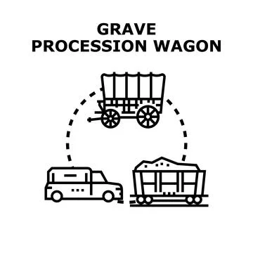 Grave procession wagon transportation modes concept Stock Illustration