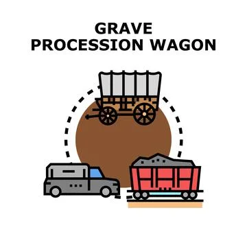 Grave procession wagon transportation modes concept Stock Illustration