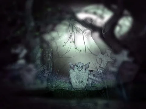 Grave Scary Backdrop Stock Illustration