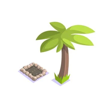 Grave Under The Palm Tree Jungle Village Landscape Element Stock Illustration