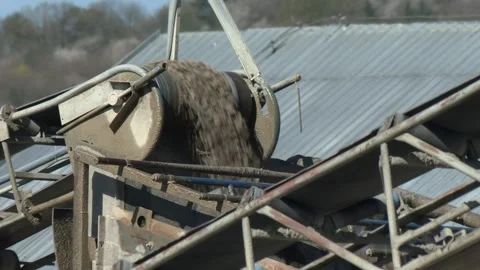 Gravel Falling From Conveyor at Aggregate Processing Plant Stock-Footage 344430305