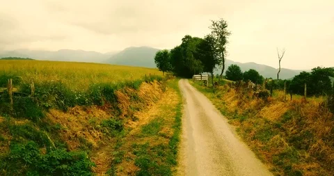 Gravel road between fields in the Pyrenees Stock Footage 94206714