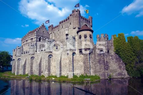 The gravensteen, medieval castle built in 1180 by count philip of alsace, ghe Stock Photos