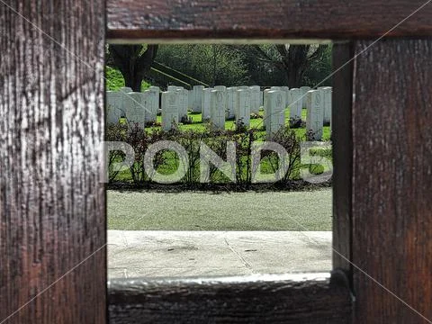 Graves at Flanders Fields through a square, Ypres Stock Photos