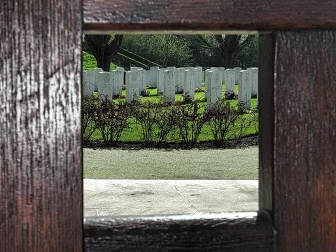 Graves at Flanders Fields through a square, Ypres Stock Photos