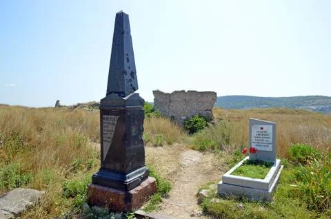 Graves of the flight engineer M.T. Medvedev and of machine gunner Dmitrichenko Stock Photos