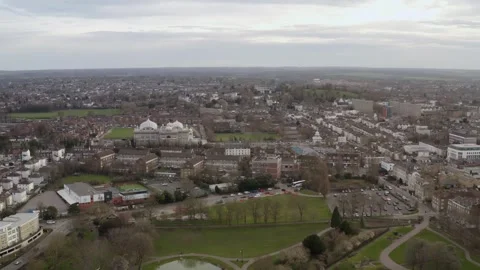 Gravesend rooftops and Thames estuary shown in aerial shot Stock Footage 310600839