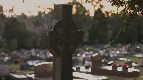 Gravestone In Cemetery At Sunset Stock Footage 51447339