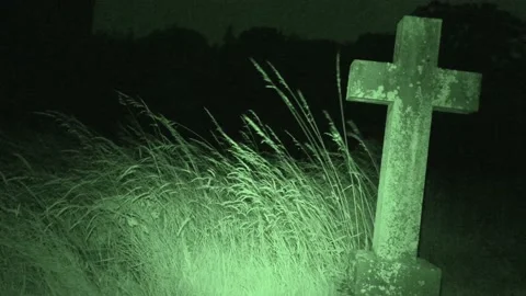 Gravestone in Infrared Nightvision 스톡 동영상 160860282