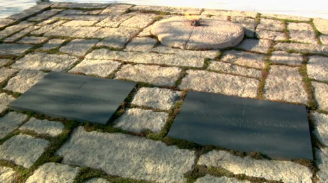 Gravestone of JFK with Eternal Flame Stock Footage 38876918