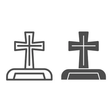 Gravestone line and solid icon. Cemetery box with christian cross. Halloween 스톡 일러스트