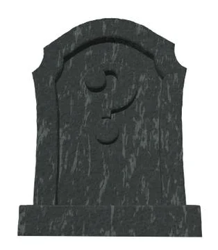 Gravestone with question mark on white background - 3d illustration Illustrazione stock