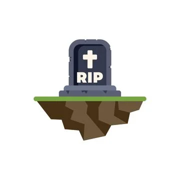 Gravestone with rip text on floating island representing death and loss Illustration