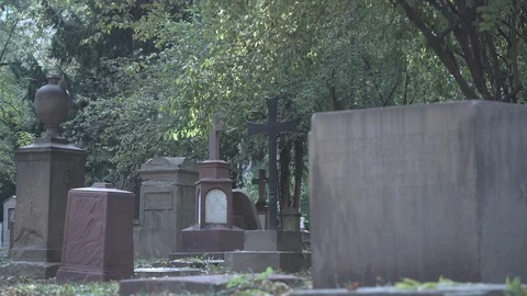 Gravestones in graveyard Stock Footage 100071916