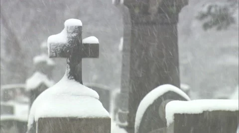 Gravestones in snowstorm Stock Footage 47677472