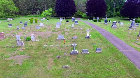 Graveyard Aerial Sweep Video stock 78577795