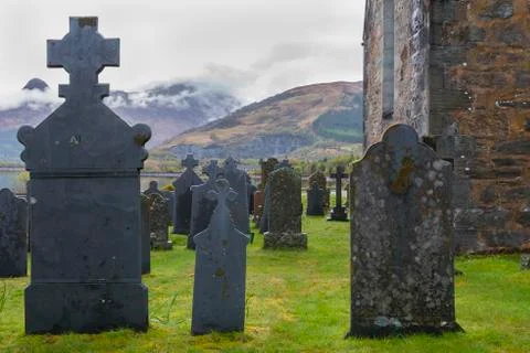 Graveyard Ballachulish with Chapel Stock Photos