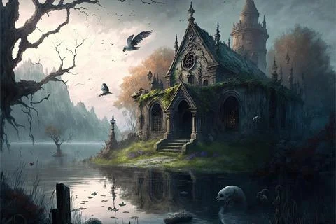 A Graveyard At The Bottom Of A Lake Stock Illustration