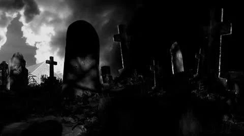 Graveyard cemetery halloween tomb evil scary horror ghost pumpkin zombie death Stock Footage