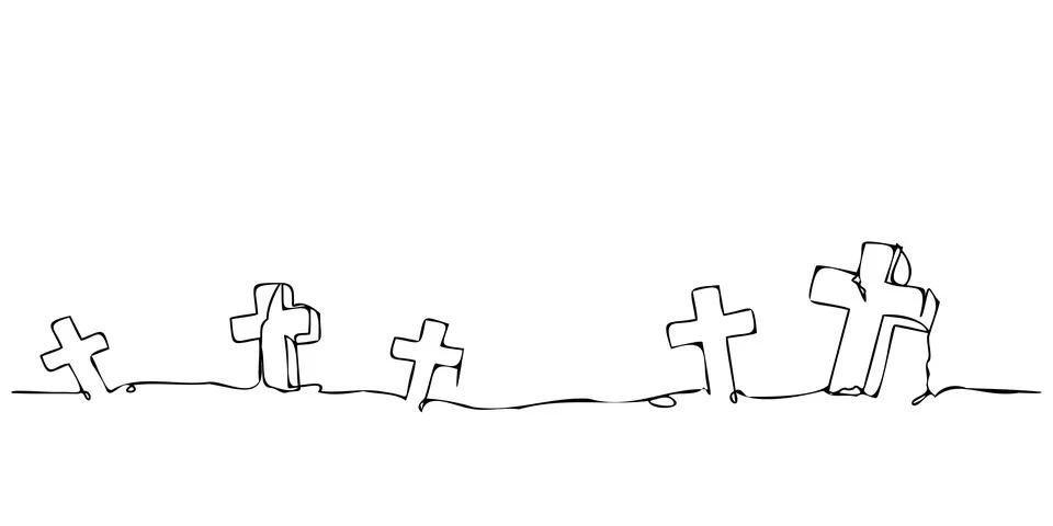 Graveyard in continuous line drawing style pattern vector Stock Illustration