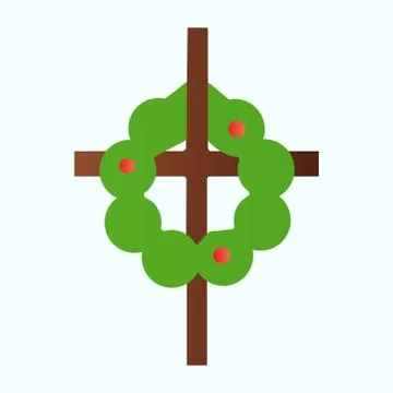 Graveyard cross flat icon. Funeral cross with wreath vector illustration Illustrazione stock
