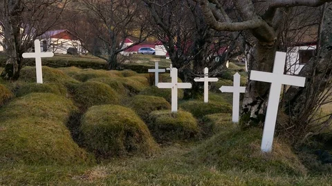 Graveyard cross on grass Stock Footage 94408845