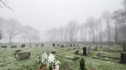 Graveyard in a deep fog in England Stock Footage 168520967