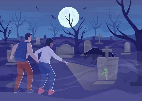 Graveyard flat color vector illustration Illustrazione stock