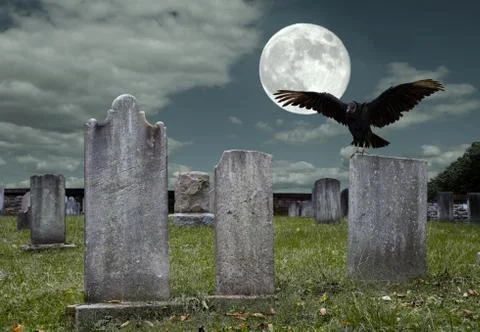 Graveyard with full moon Stock Photos