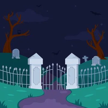 Graveyard Gate On Gloomy Night Stock Illustration