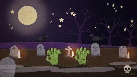 Graveyard Hands Halloween Stop Motion Background Image Stock Illustration