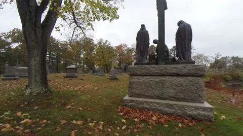 Graveyard Lake with Gothic Tower in autumn Vídeo Stock 44236749