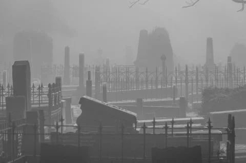 Graveyard with mist Foto stock