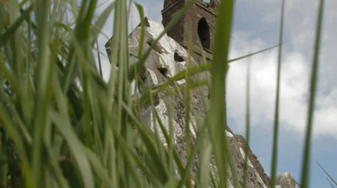 Graveyard pan up from the grass Stock Footage 35637610