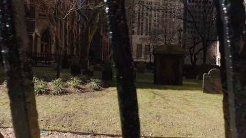 Graveyard seen through fence Stock Footage 71558100