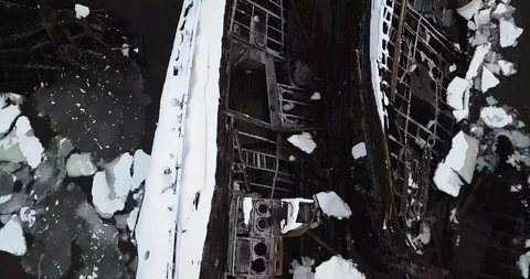 Graveyard of ships. Teriberka. Stock Footage 99299086