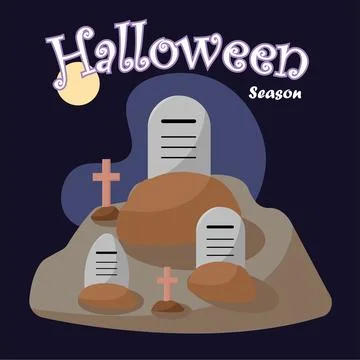 Graveyard with tombstones. Vector Stock Illustration