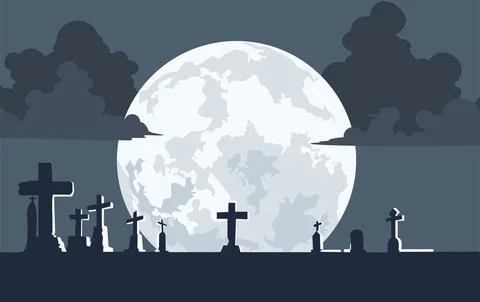 Graveyard under the moonlight illustration Stock Illustration