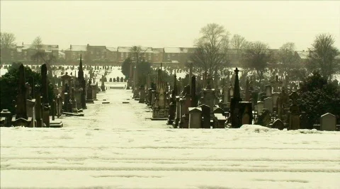 Graveyard in the winter snow 1 Stock Footage 595710