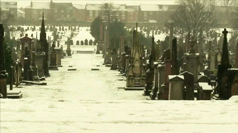 Graveyard in the winter snow 2 Video stock 595732
