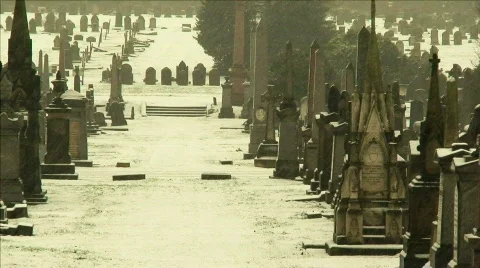 Graveyard in the winter snow 3 Stock Footage 595800