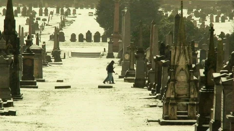 Graveyard in the winter snow 5 Stock Footage 595844