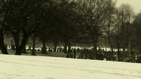 Graveyard in the winter snow 6 Stock Footage 596283