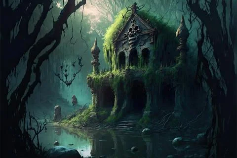 A Graveyard Within A Swamp Stock Illustration