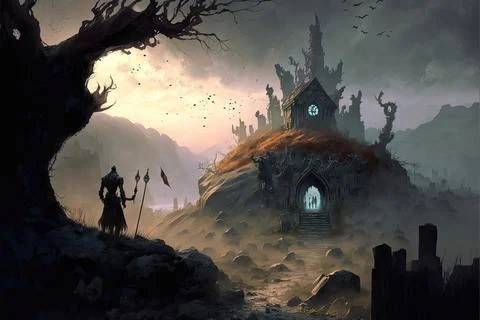 A Graveyard Within A Valley Stock Illustration