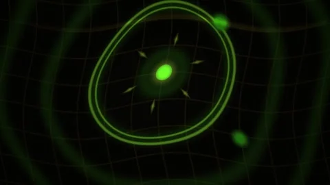 Gravitational Wave Simulation with Orbiting Green Particles on a Warped Dar.. Stock Footage 343707860